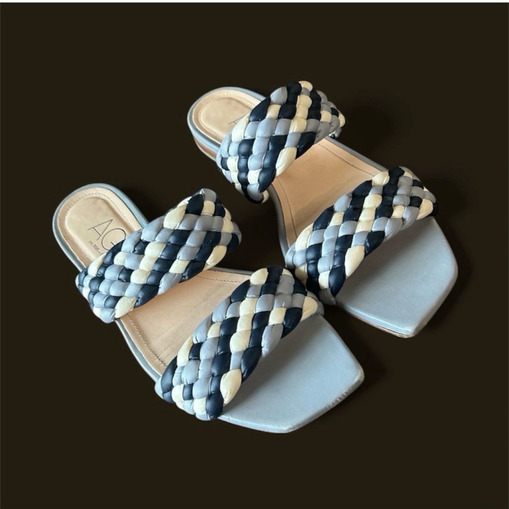 AGL Braided Sandals Blue Square Toe Italian Leather Size 8.5